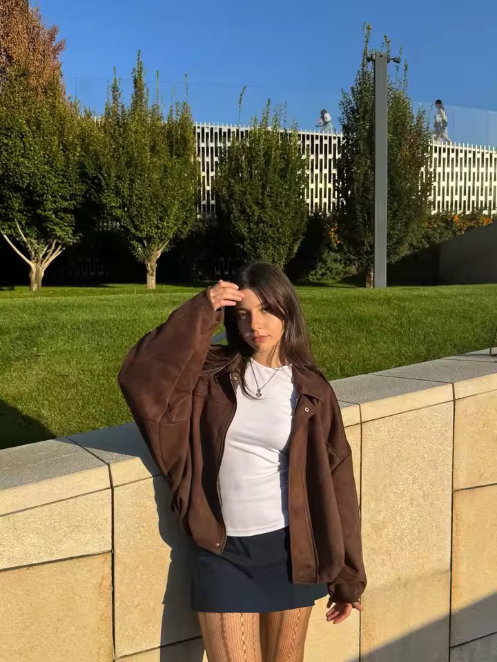 Damen Bomberjacke im modernen Oversized-Design mit robustem Reißverschluss - J&B - 14 - Atelier-Zofia