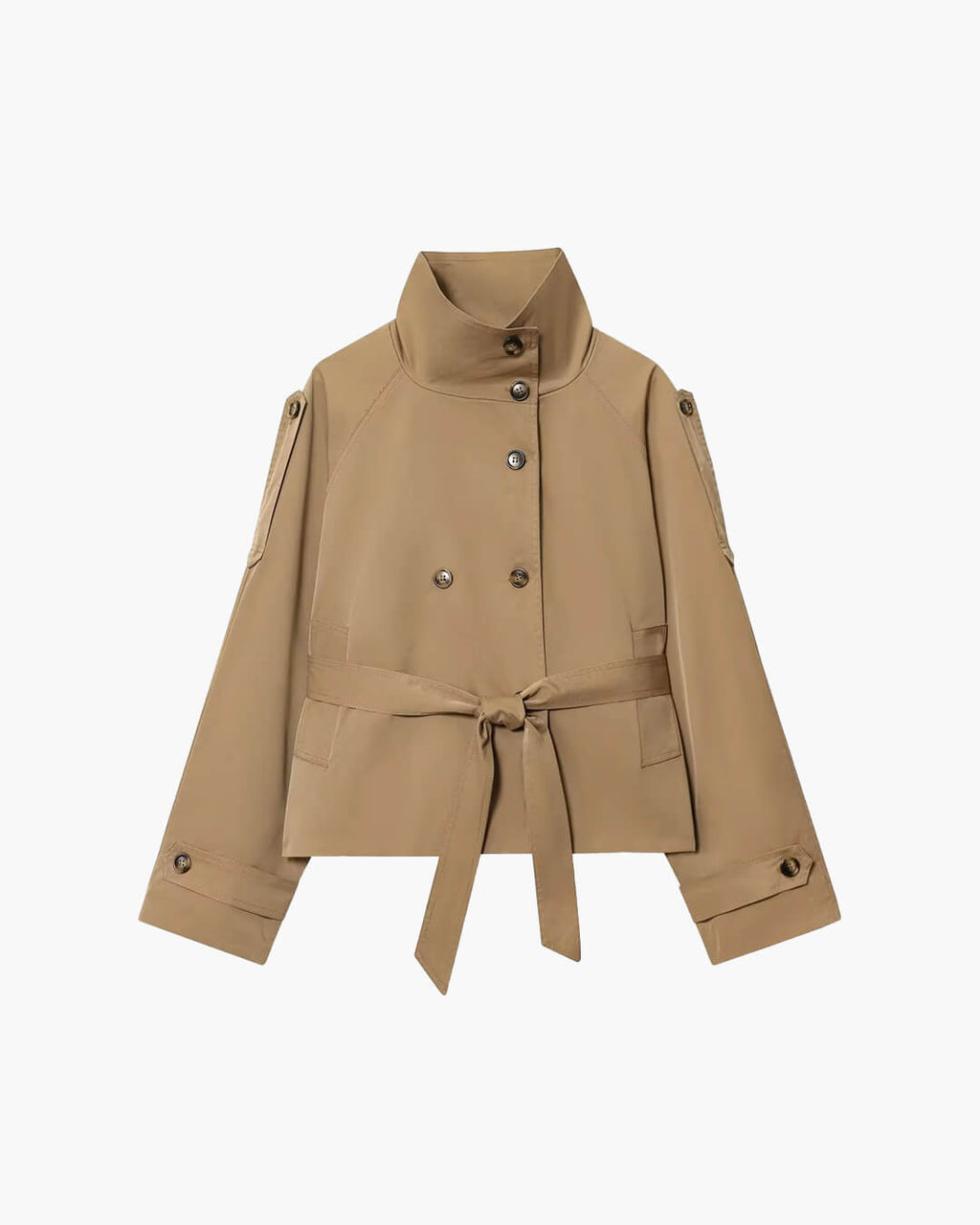 Elegante kurze Jacke für Damen mit doppelter Knopfreihe und Taillengürtel - J&B - 5 - Atelier-Zofia