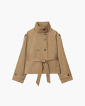 Elegante kurze Jacke für Damen mit doppelter Knopfreihe und Taillengürtel - J&B - 5 - Atelier-Zofia