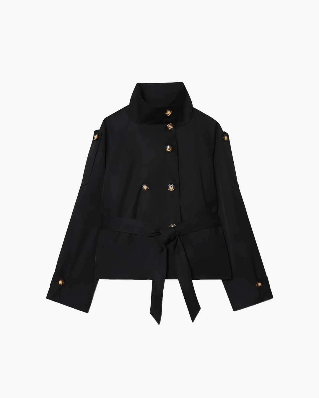 Elegante kurze Jacke für Damen mit doppelter Knopfreihe und Taillengürtel - J&B - 7 - Atelier-Zofia