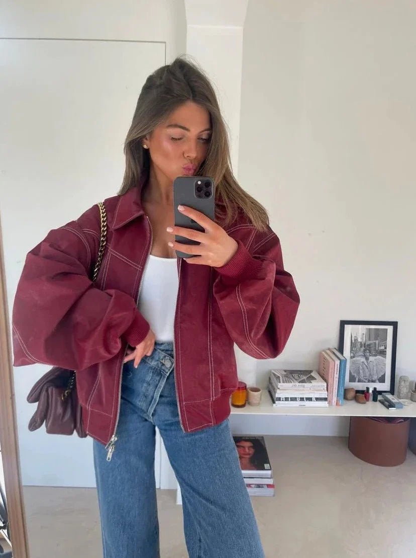Damen Bomberjacke im Oversize-Design mit praktischen Reißverschluss - J&B - 8 - Atelier-Zofia