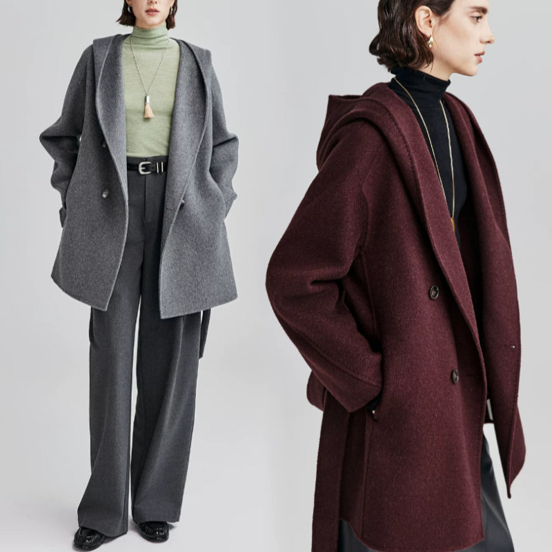 Kapuzenjacke für Damen mit tailliertem Gürtel - J&B - 2 - Atelier-Zofia