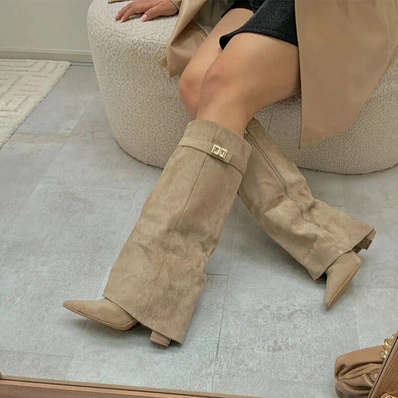 Stilvolle Damen Overknee-Stiefel mit Blockabsatz - J&B - 2 - Atelier-Zofia