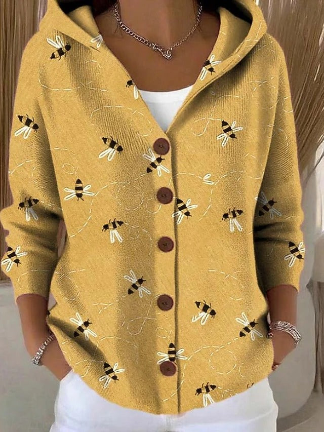 Modische Kapuzen-Strickjacke für Damen mit Knopfdetaillierung und stilvollen Mustern - J&B - 2 - Atelier-Zofia