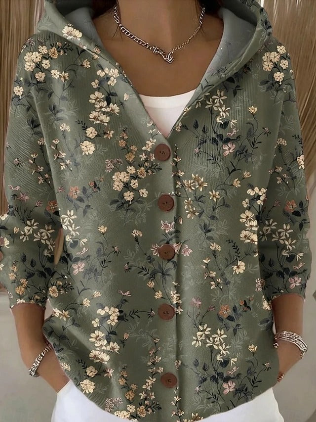 Modische Kapuzen-Strickjacke für Damen mit Knopfdetaillierung und stilvollen Mustern - J&B - 4 - Atelier-Zofia