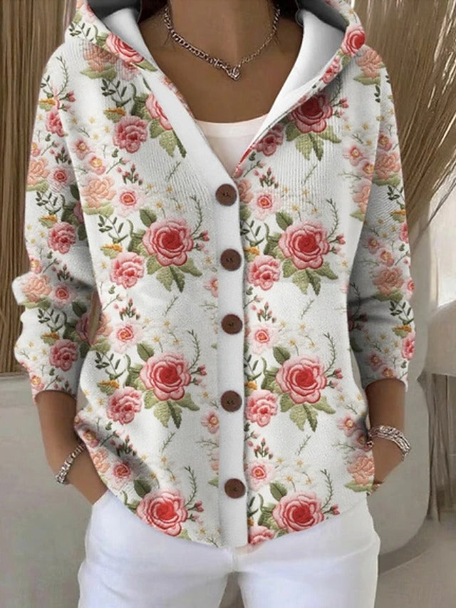 Modische Kapuzen-Strickjacke für Damen mit Knopfdetaillierung und stilvollen Mustern - J&B - 5 - Atelier-Zofia