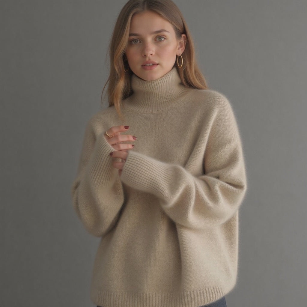 Eleganter Oversize-Kaschmirpullover für Damen mit Rollkragen – J&B - 1 - Atelier-Zofia