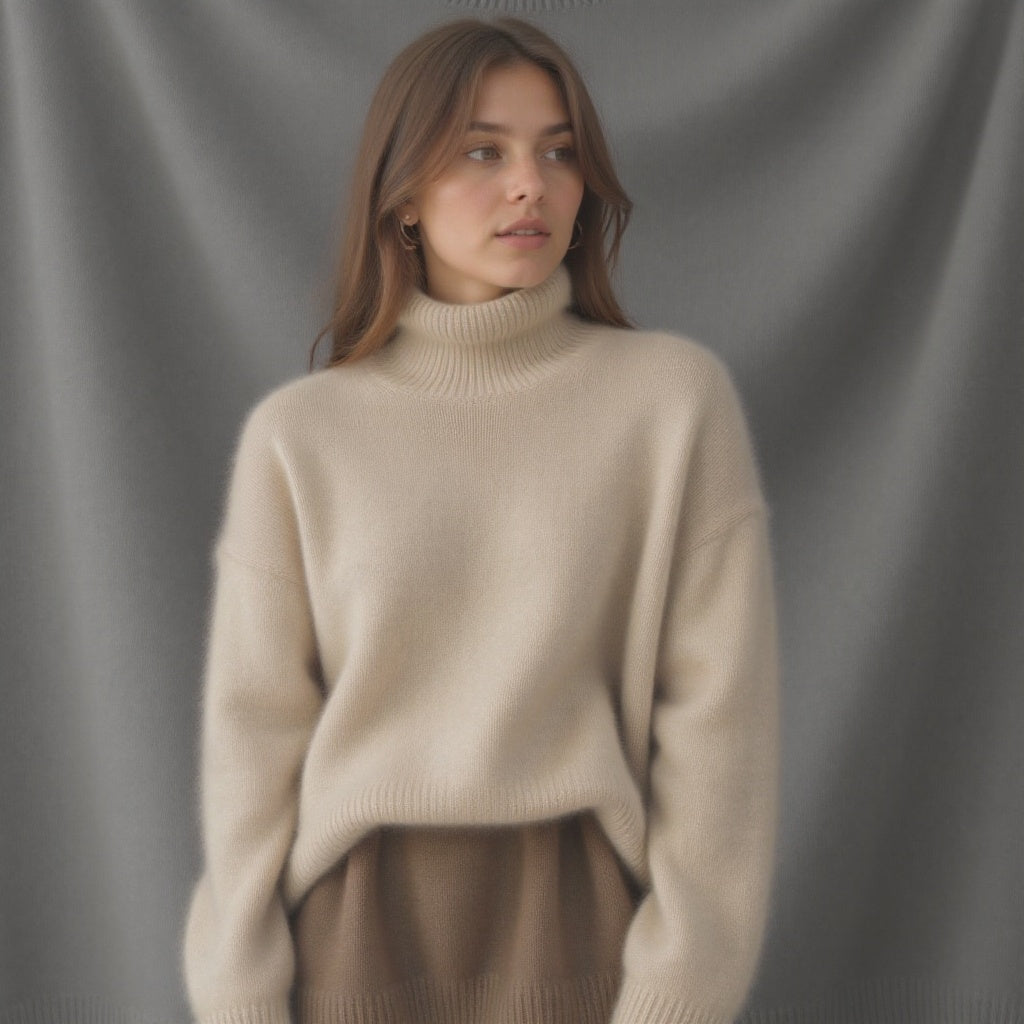 Oversized Women's Cashmere Turtleneck Sweater – Soft and Warm - J&B; - 2 - Elvaroza.com