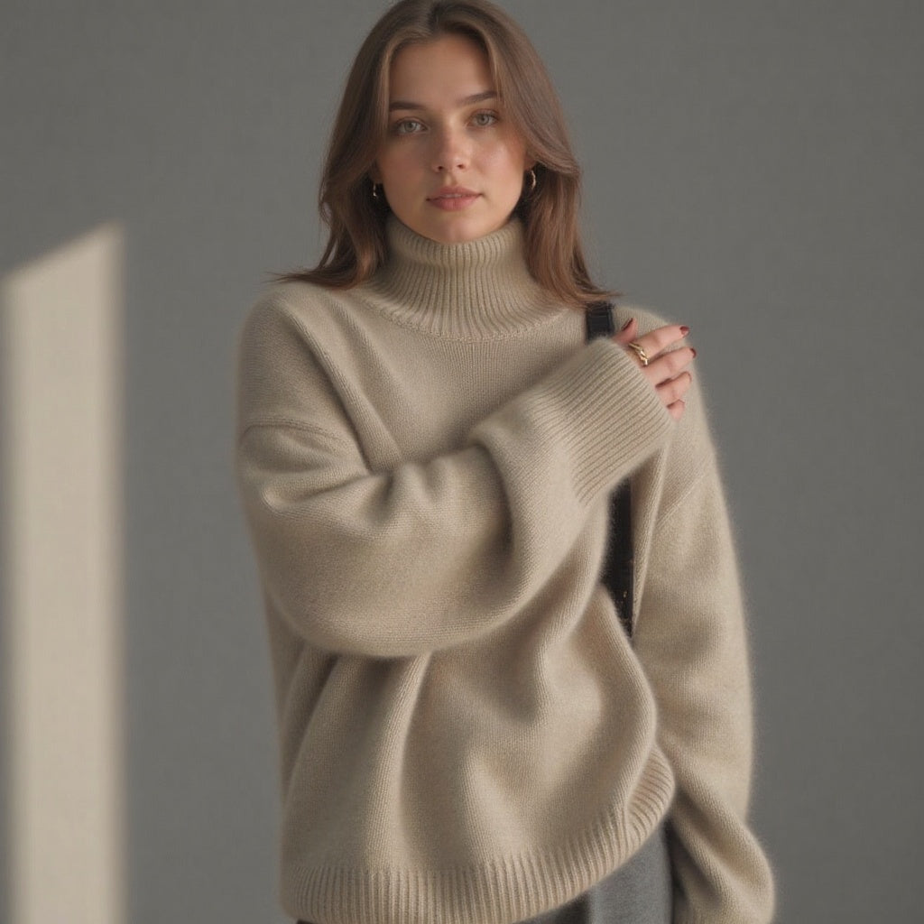 Eleganter Oversize-Kaschmirpullover für Damen mit Rollkragen – J&B - 8 - Atelier-Zofia