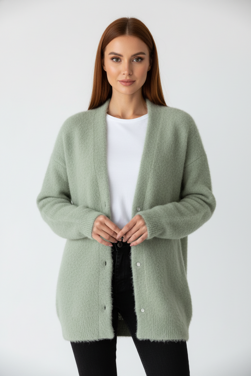 Modische Damen-Strickjacke mit Knopfverschluss und raffinierter Passform - J&B - 1 - Atelier-Zofia