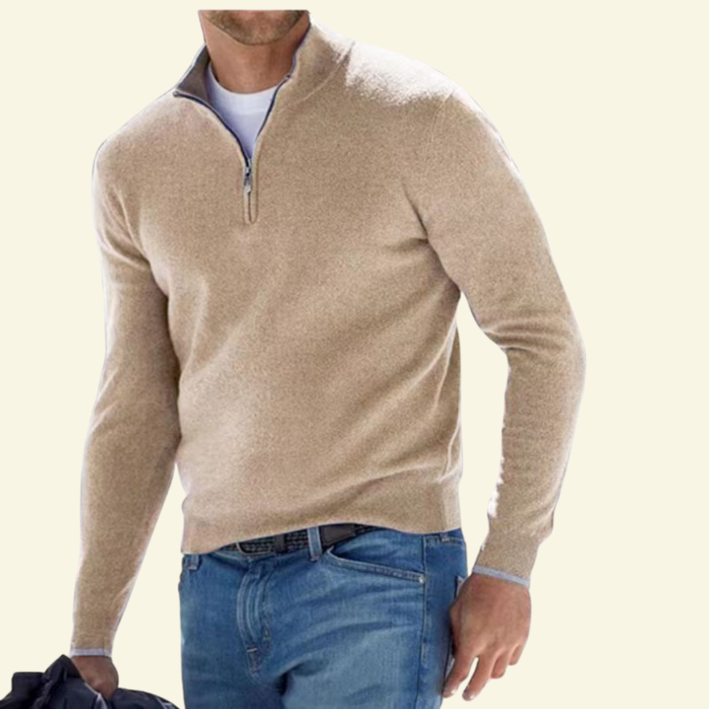 Hochwertiger Herrenpullover mit Stehkragen und Reißverschluss - J&B - 15 - Atelier-Zofia