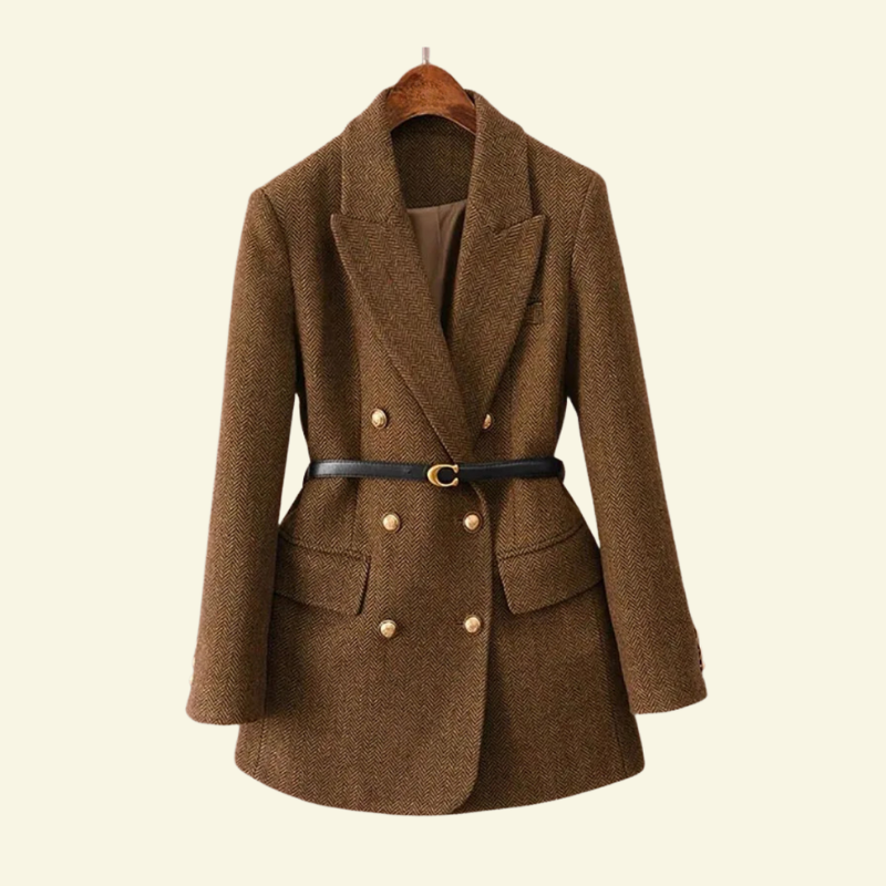 Stylischer Damen-Tweed-Blazer mit tailliertem Schnitt und Gürtel - J&B - 1 - Atelier-Zofia