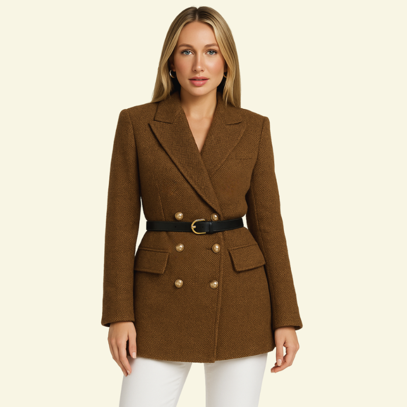 Stylischer Damen-Tweed-Blazer mit tailliertem Schnitt und Gürtel - J&B - 3 - Atelier-Zofia