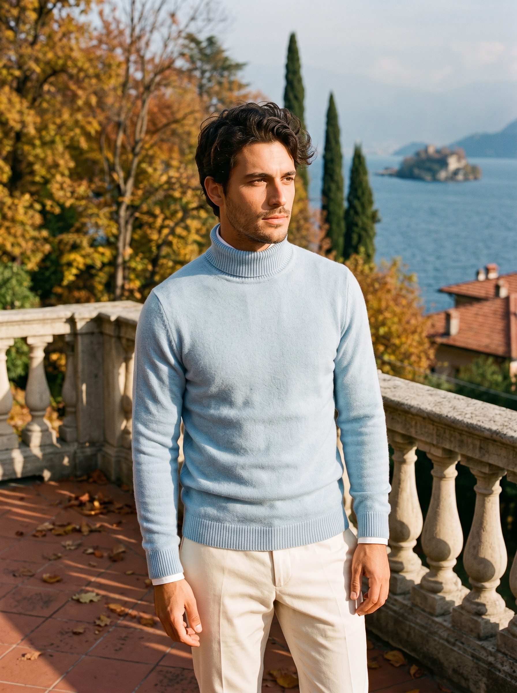 Burgunderfarbener Rollkragenpullover für Herren mit klassischer Schnittführung - J&B - 6 - Atelier-Zofia