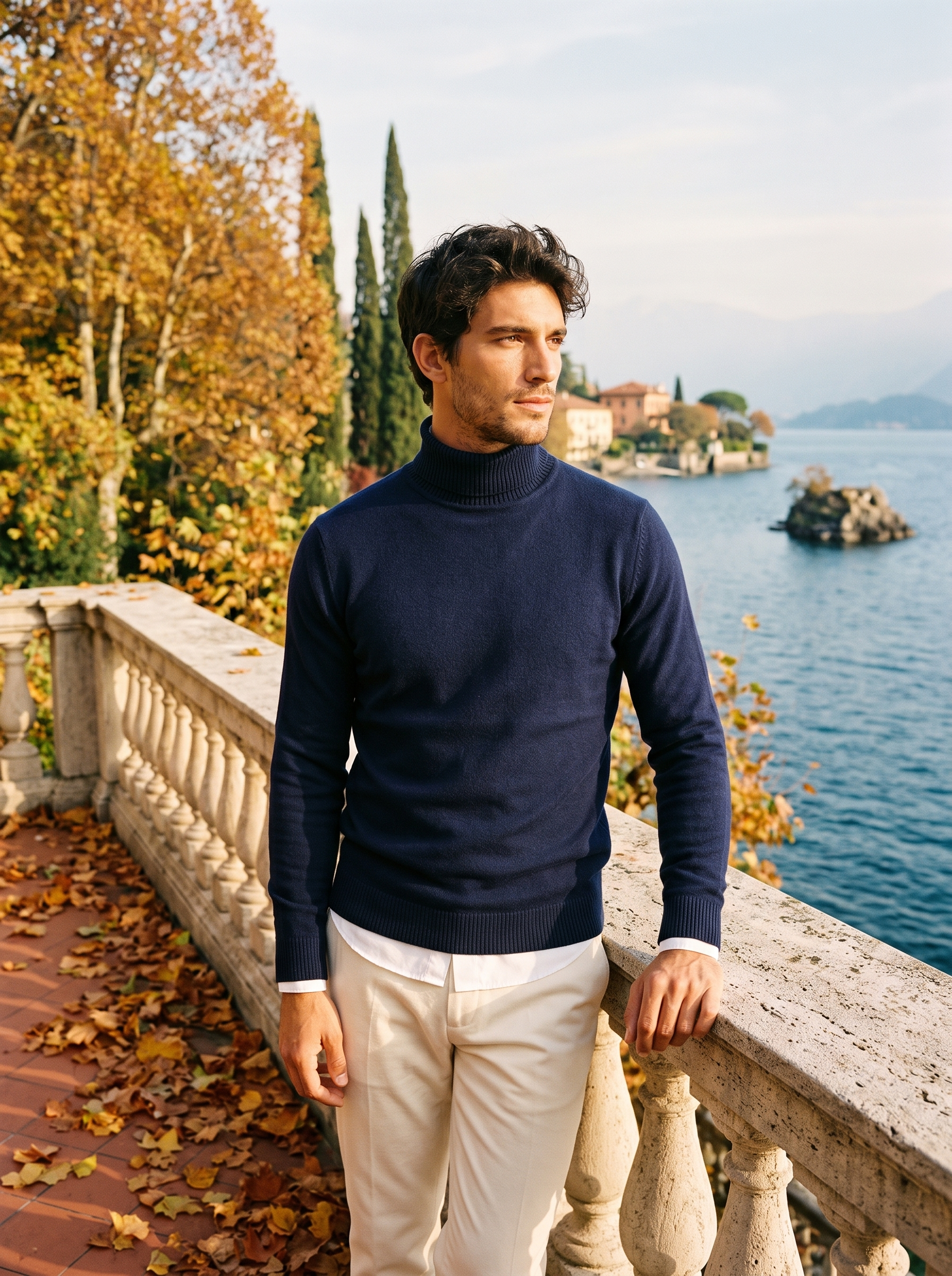Burgunderfarbener Rollkragenpullover für Herren mit klassischer Schnittführung - J&B - 7 - Atelier-Zofia