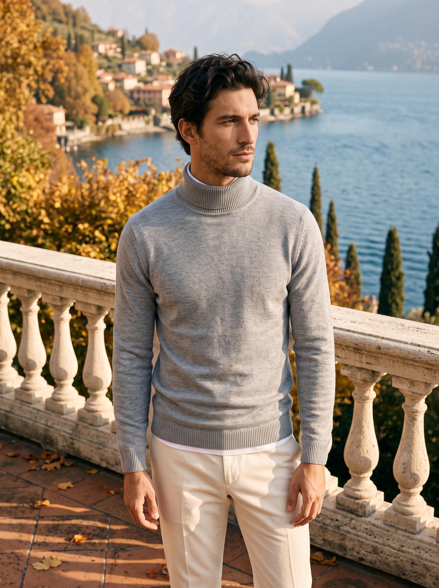 Burgunderfarbener Rollkragenpullover für Herren mit klassischer Schnittführung - J&B - 9 - Atelier-Zofia