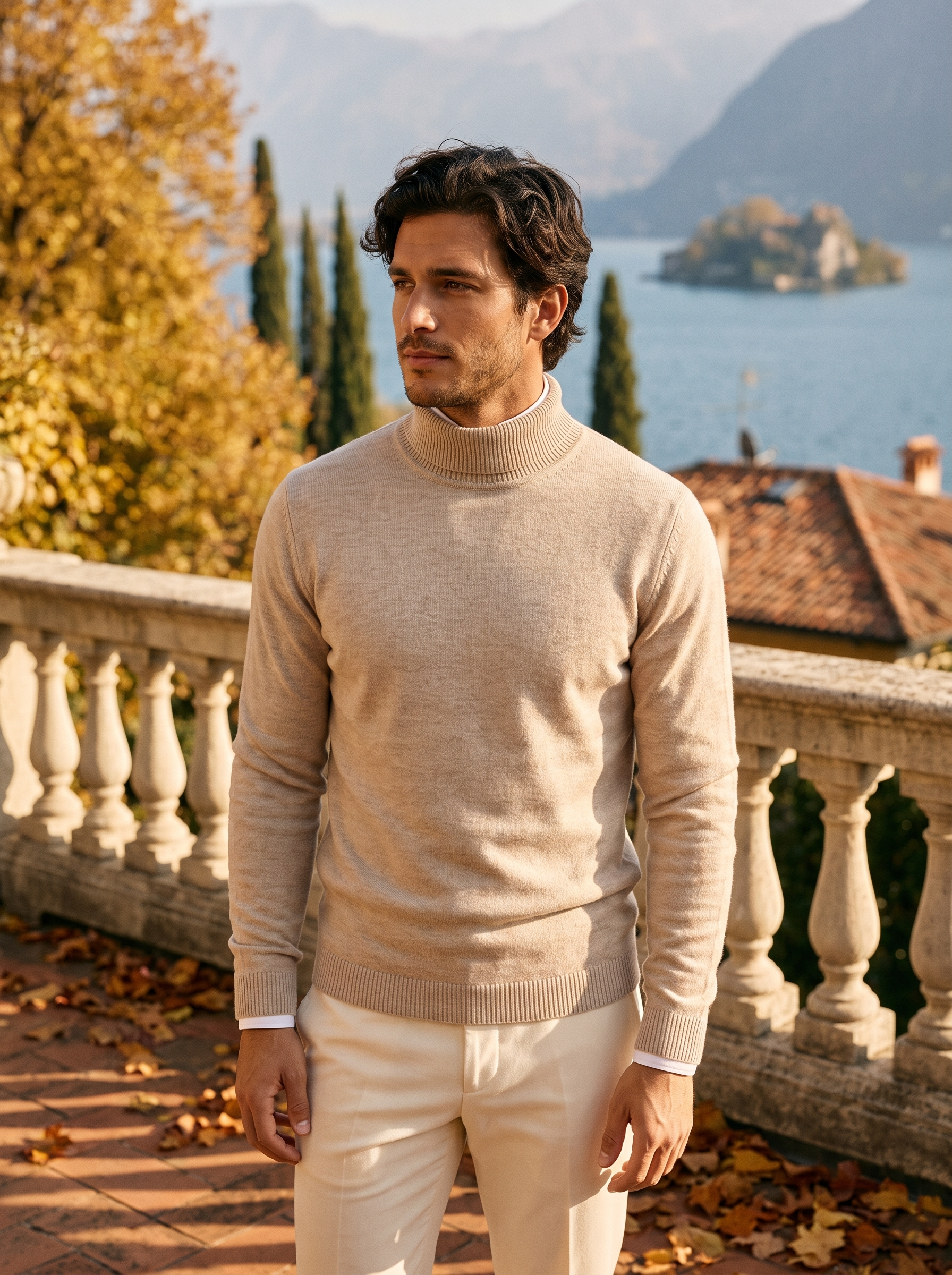 Burgunderfarbener Rollkragenpullover für Herren mit klassischer Schnittführung - J&B - 10 - Atelier-Zofia