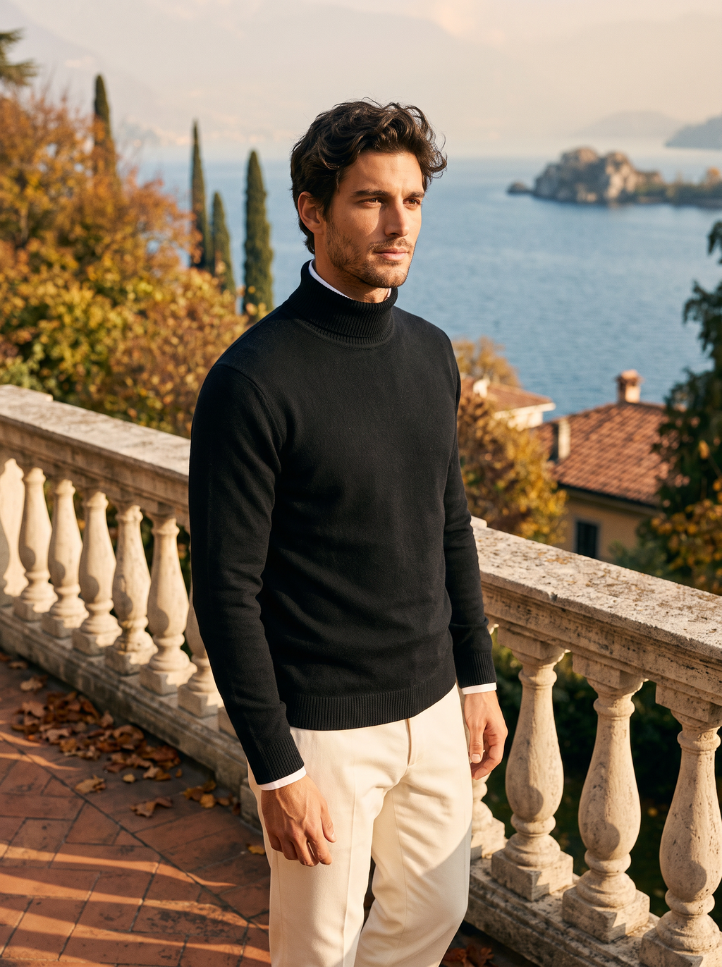 Burgunderfarbener Rollkragenpullover für Herren mit klassischer Schnittführung - J&B - 11 - Atelier-Zofia