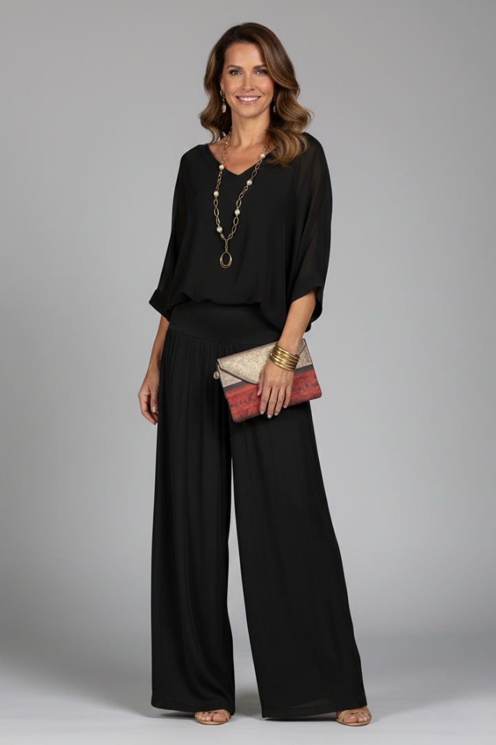 Elegantes Damen-Set mit V-Ausschnitt und weitem Bein - J&B - 3 - Atelier-Zofia