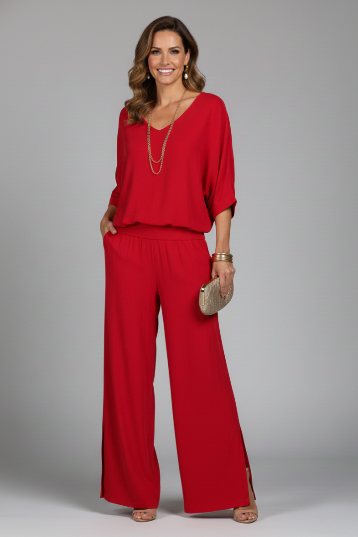 Elegantes Damen-Set mit V-Ausschnitt und weitem Bein - J&B - 6 - Atelier-Zofia