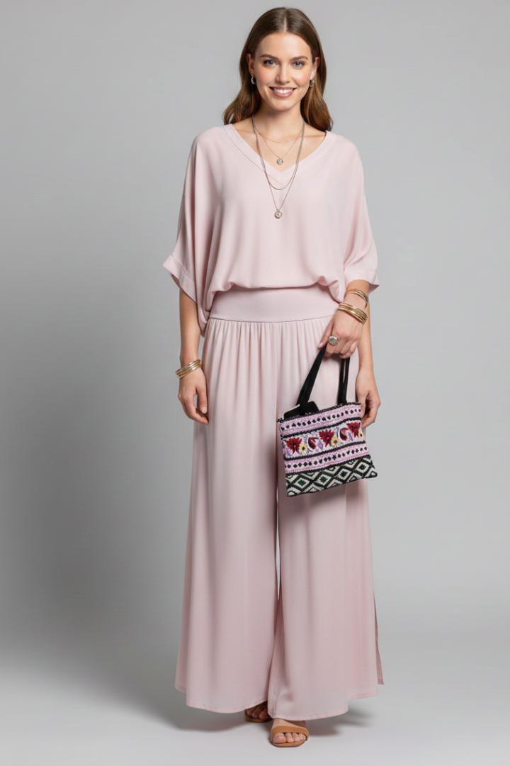 Elegantes Damen-Set mit V-Ausschnitt und weitem Bein - J&B - 8 - Atelier-Zofia
