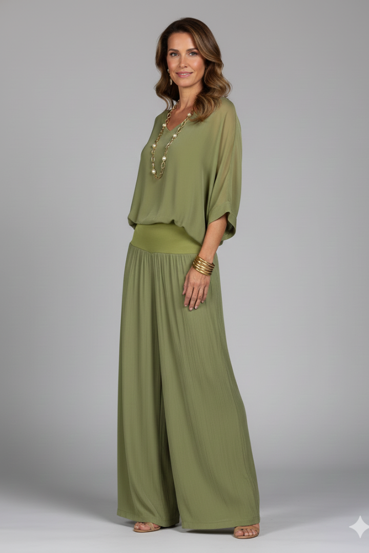 Elegantes Damen-Set mit V-Ausschnitt und weitem Bein - J&B - 11 - Atelier-Zofia