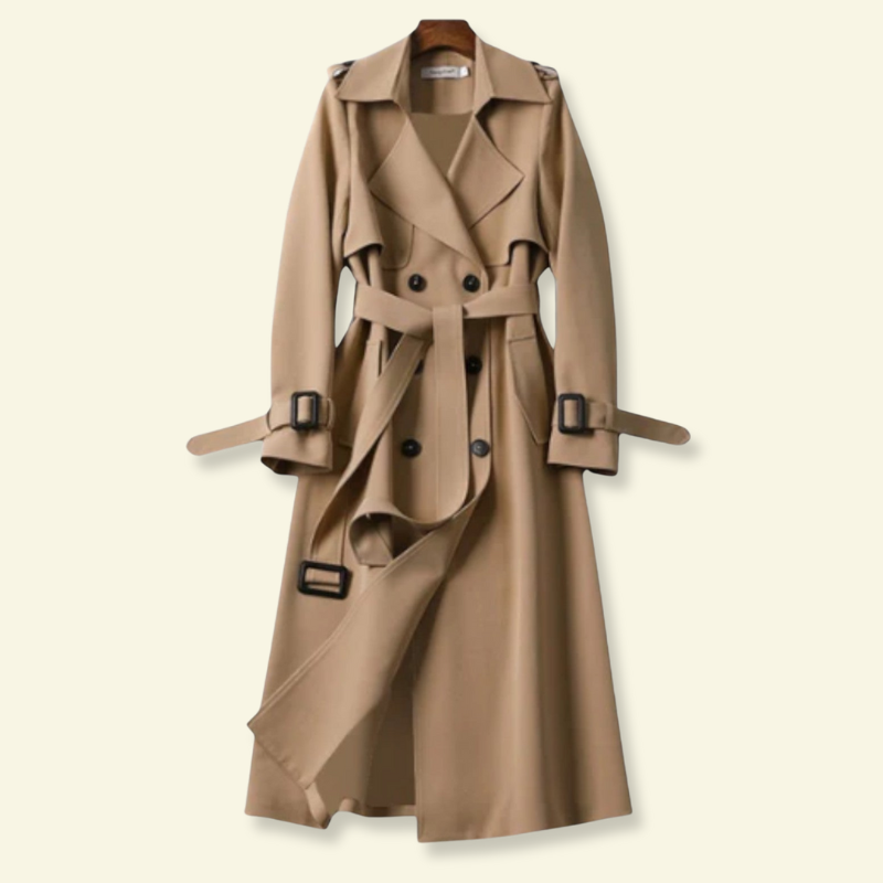 Damen Trenchcoat mit doppelter Knopfreihe, stilvolles Design - J&B - 1 - Atelier-Zofia