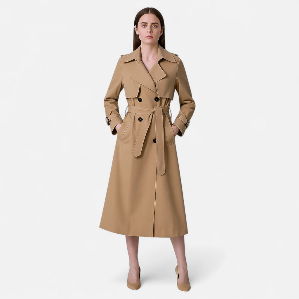 Damen Trenchcoat mit doppelter Knopfreihe, stilvolles Design - J&B - 2 - Atelier-Zofia