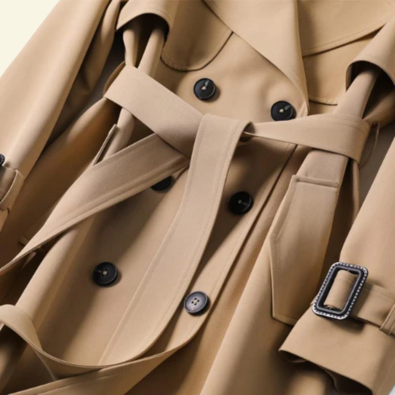 Damen Trenchcoat mit doppelter Knopfreihe, stilvolles Design - J&B - 5 - Atelier-Zofia