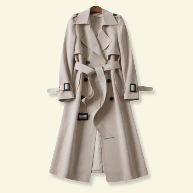 Damen Trenchcoat mit doppelter Knopfreihe, stilvolles Design - J&B - 7 - Atelier-Zofia