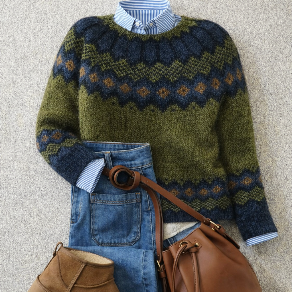 Gemütlicher Damenstrickpullover im skandinavischen Design – Lockerer Schnitt und stilvolles Muster - J&B - 1 - Atelier-Zofia