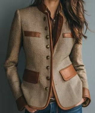 Elegante Damen Tweedjacke – Figurbetonte Silhouette mit Kunstleder-Details - J&B - 2 - Atelier-Zofia