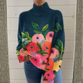 Eleganter Damenpullover mit floralem Muster und gemütlichem Rollkragen - J&B - 1 - Atelier-Zofia