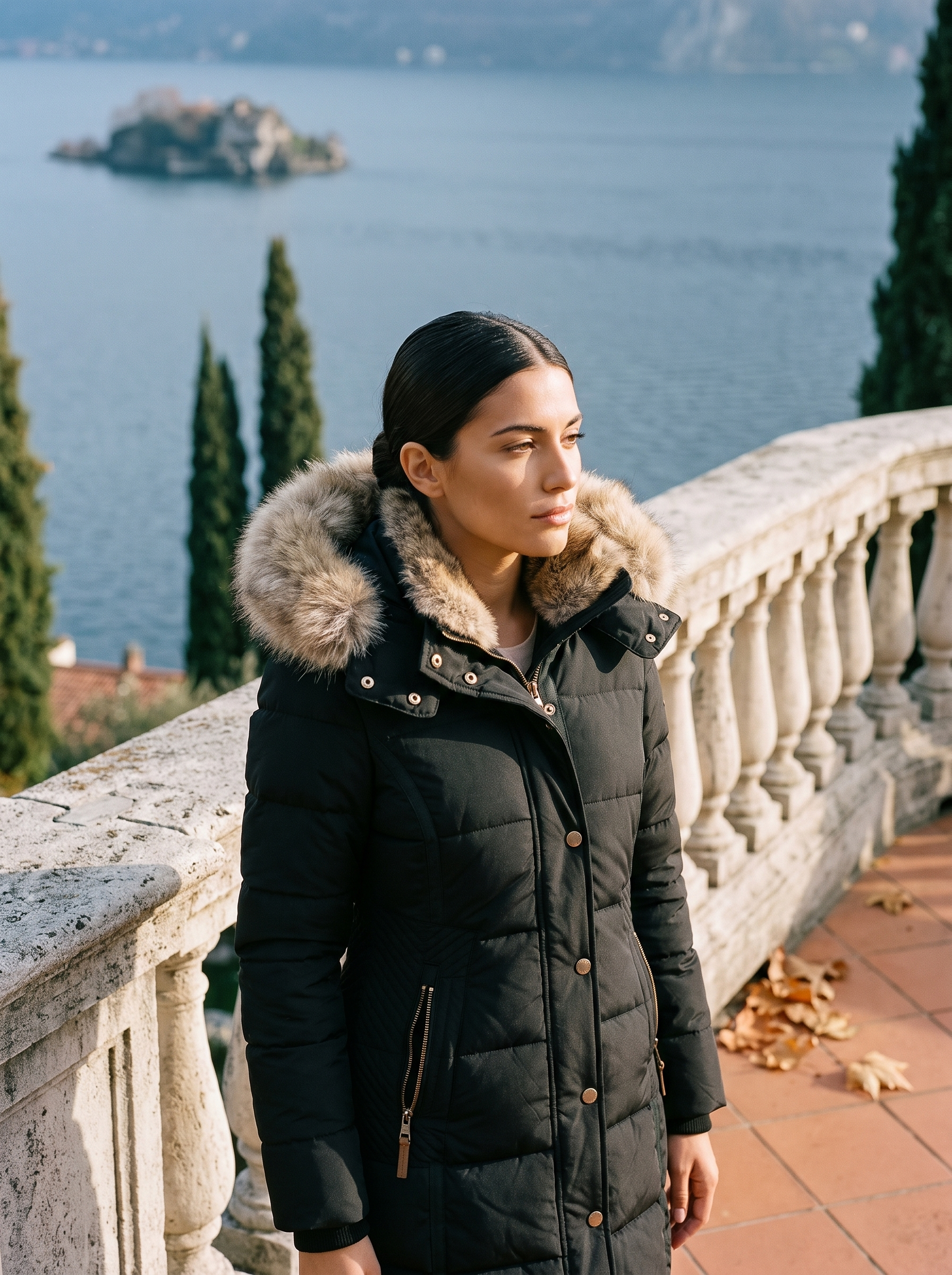 Elegante Damen-Steppjacke mit abnehmbarer Fellkapuze und figurschmeichelndem Schnitt - J&B - 1 - Atelier-Zofia