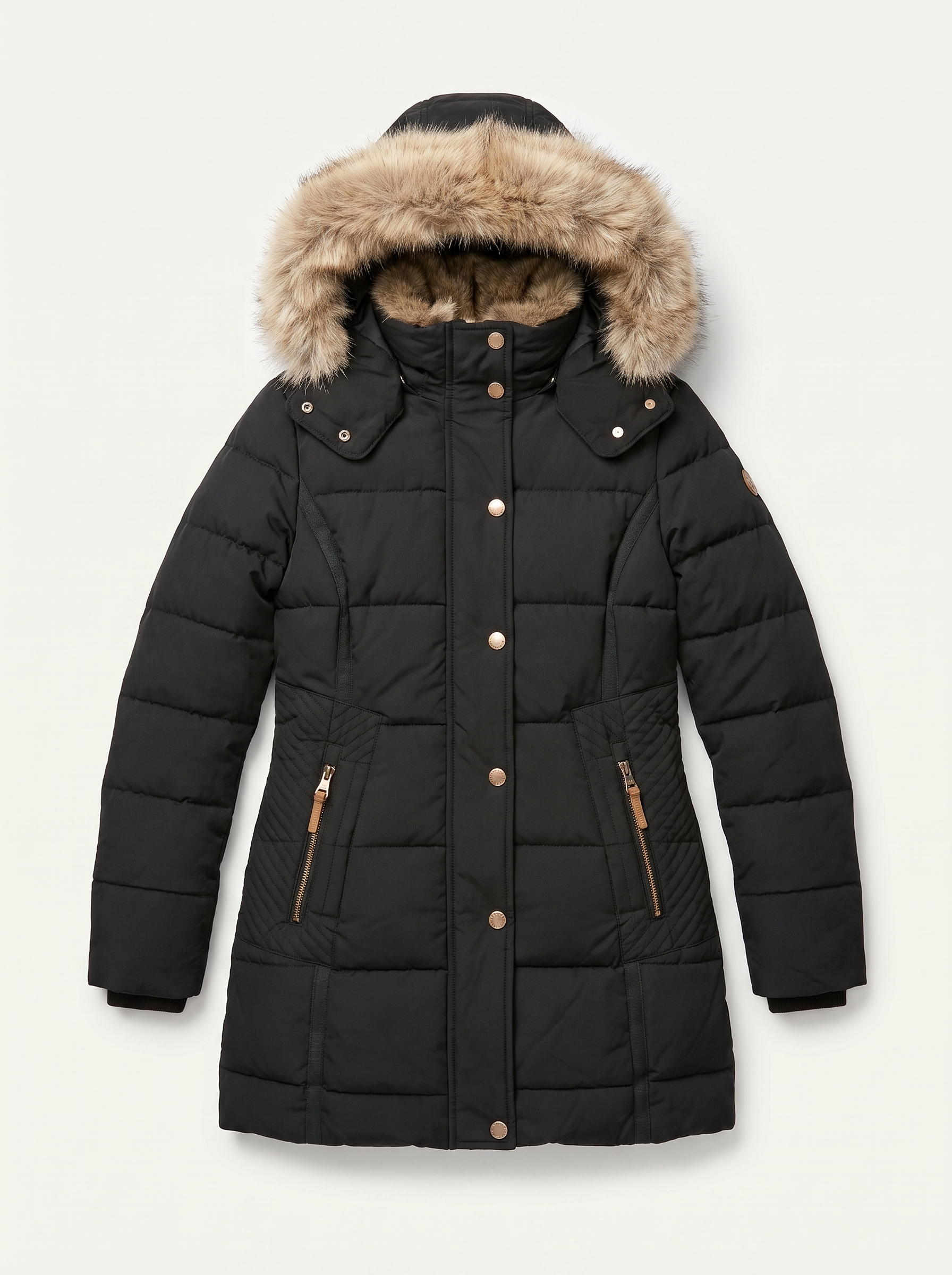 Elegante Damen-Steppjacke mit abnehmbarer Fellkapuze und figurschmeichelndem Schnitt - J&B - 5 - Atelier-Zofia