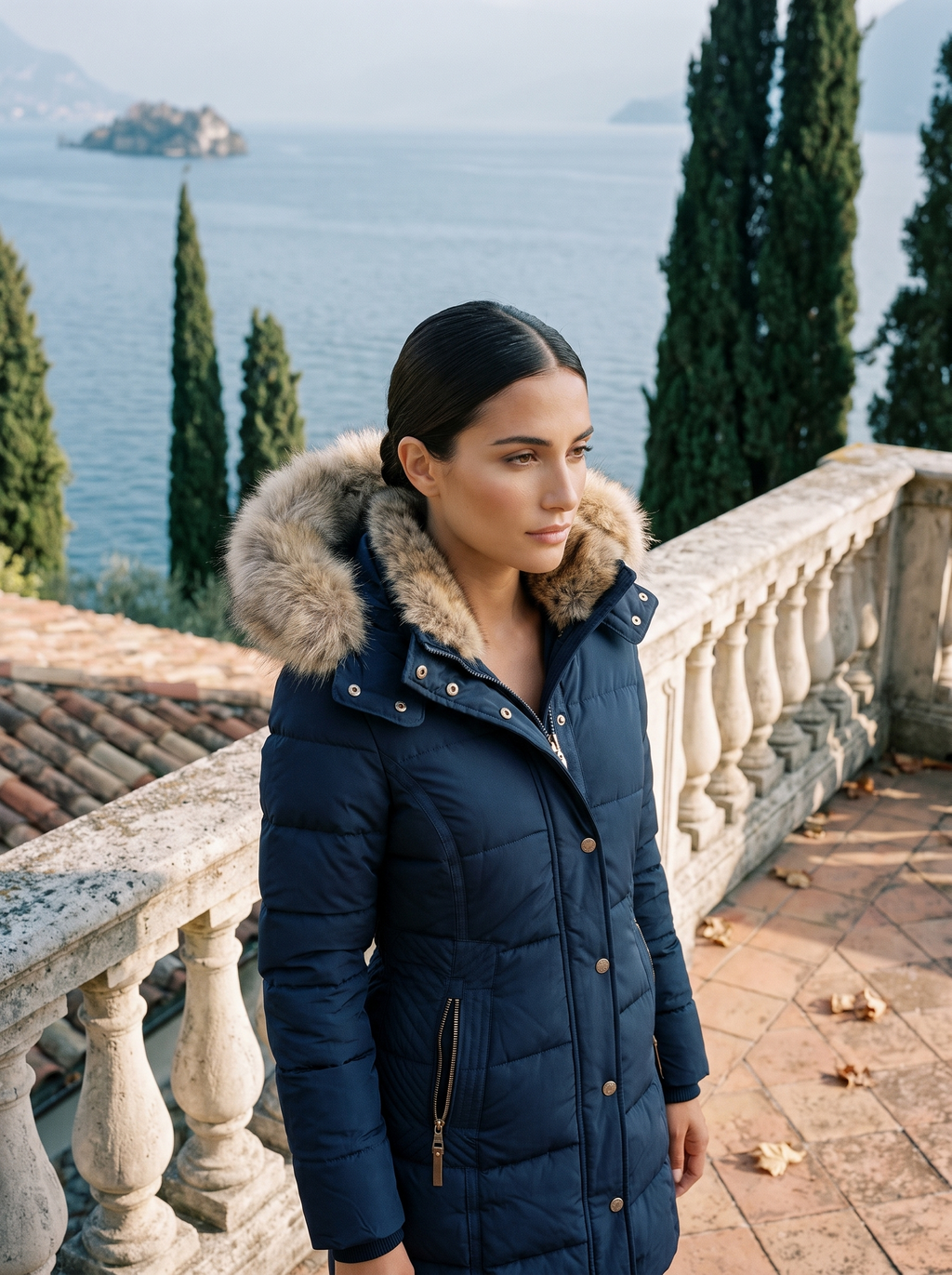 Elegante Damen-Steppjacke mit abnehmbarer Fellkapuze und figurschmeichelndem Schnitt - J&B - 6 - Atelier-Zofia