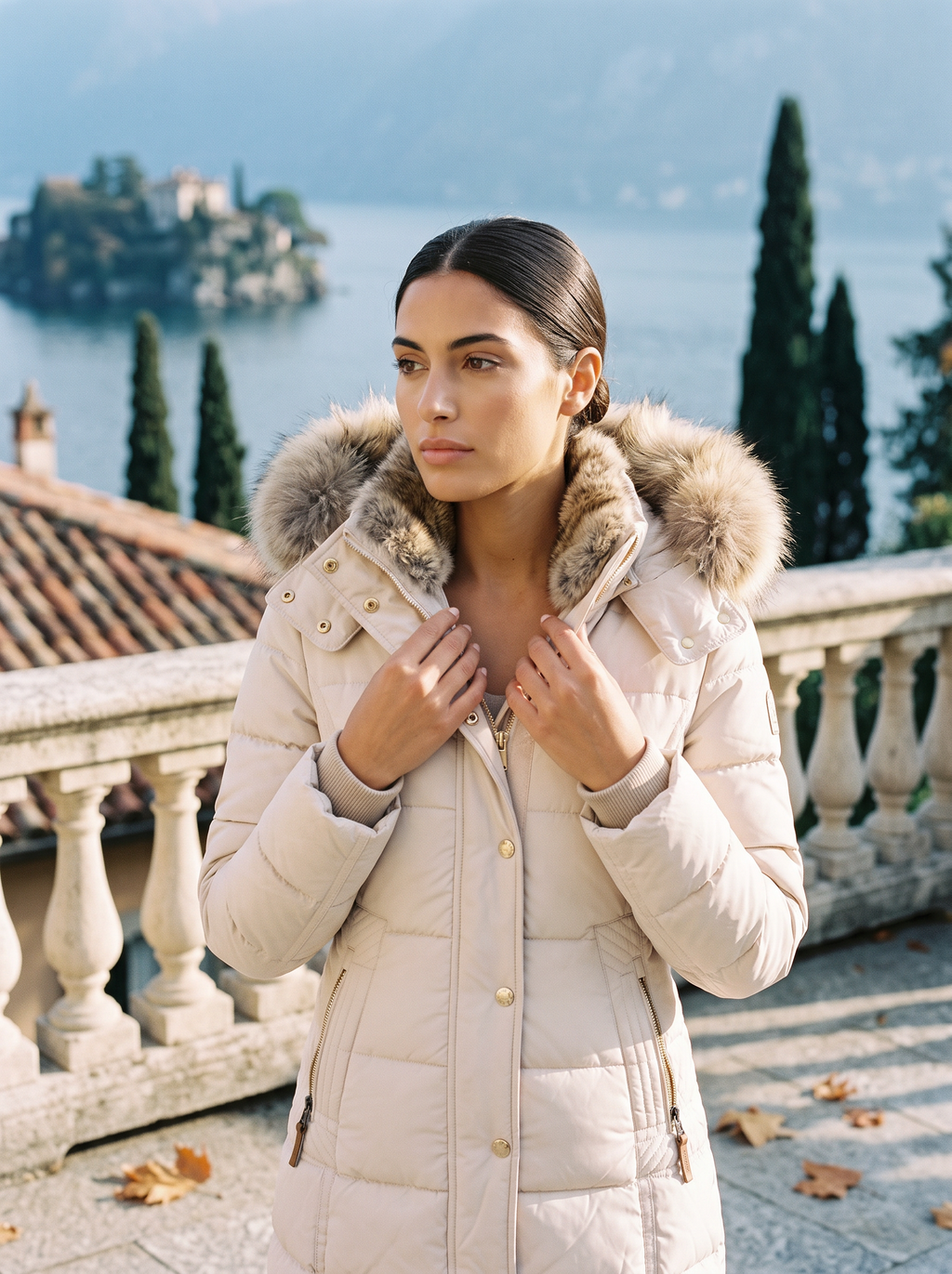 Elegante Damen-Steppjacke mit abnehmbarer Fellkapuze und figurschmeichelndem Schnitt - J&B - 9 - Atelier-Zofia