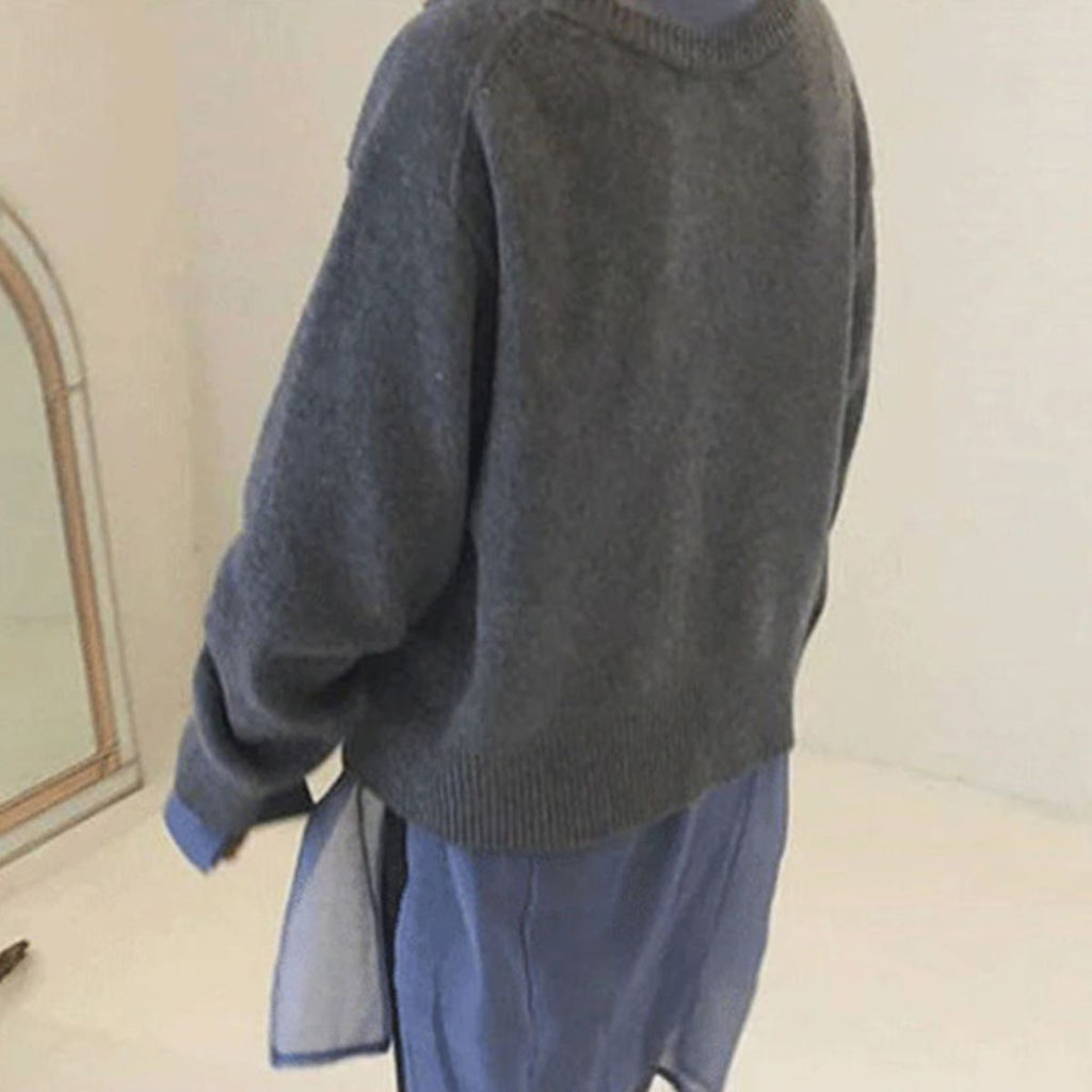 Bequemer Damenstrickpullover mit Knopfverschluss und lässiger Schnitt - J&B - 7 - Atelier-Zofia