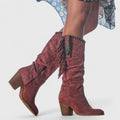 Damen Stiefel in Wadenhöhe mit Blockabsatz und trendiger Fransenverzierung - J&B - 5 - Atelier-Zofia