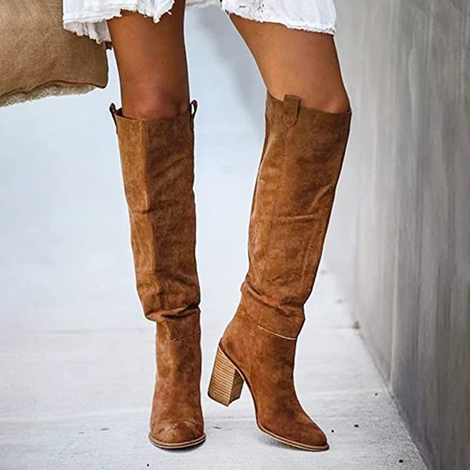 Elegante kniehohe Damenstiefel im Western-Stil mit komfortablem Blockabsatz - J&B - 7 - Atelier-Zofia