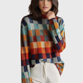 Modischer Damenpullover mit hohem Kragen und lebendigem Karomuster für stilbewusste Outfits - 1 - Atelier-Zofia