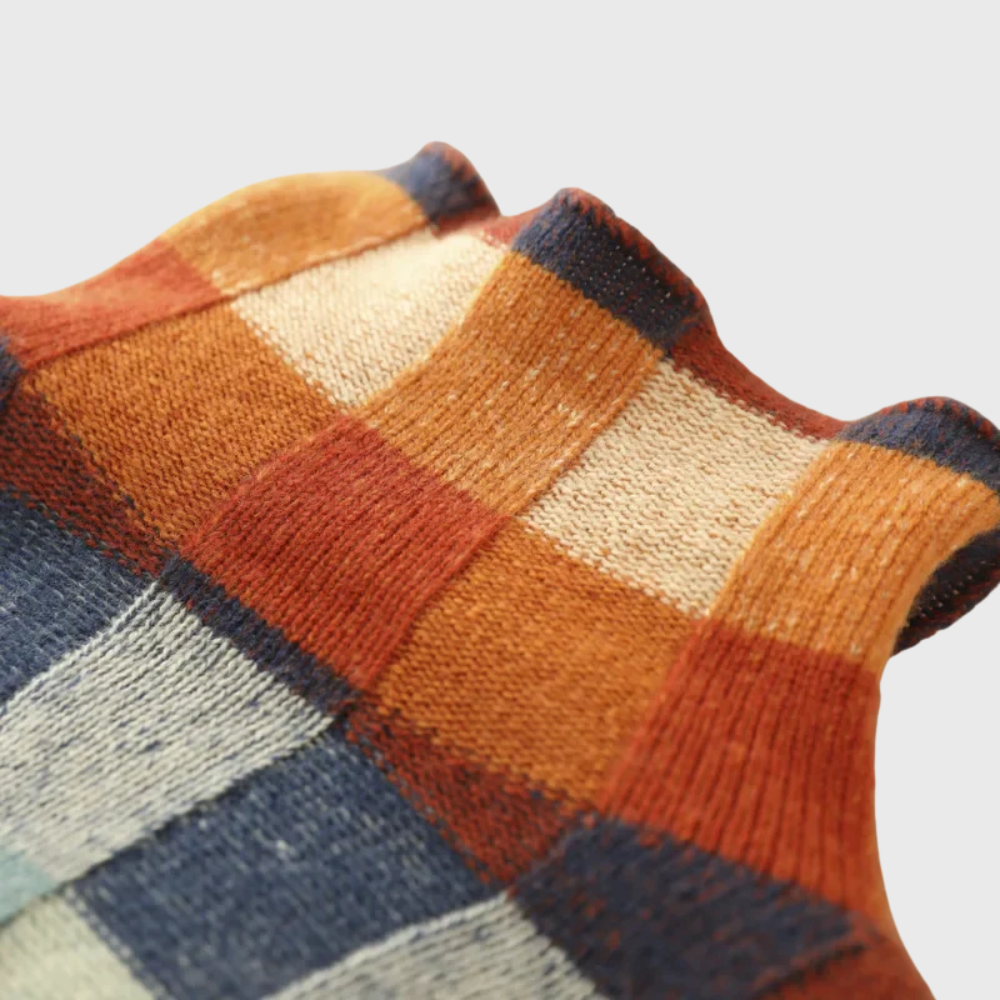 Modischer Damenpullover mit hohem Kragen und lebendigem Karomuster für stilbewusste Outfits - 3 - Atelier-Zofia