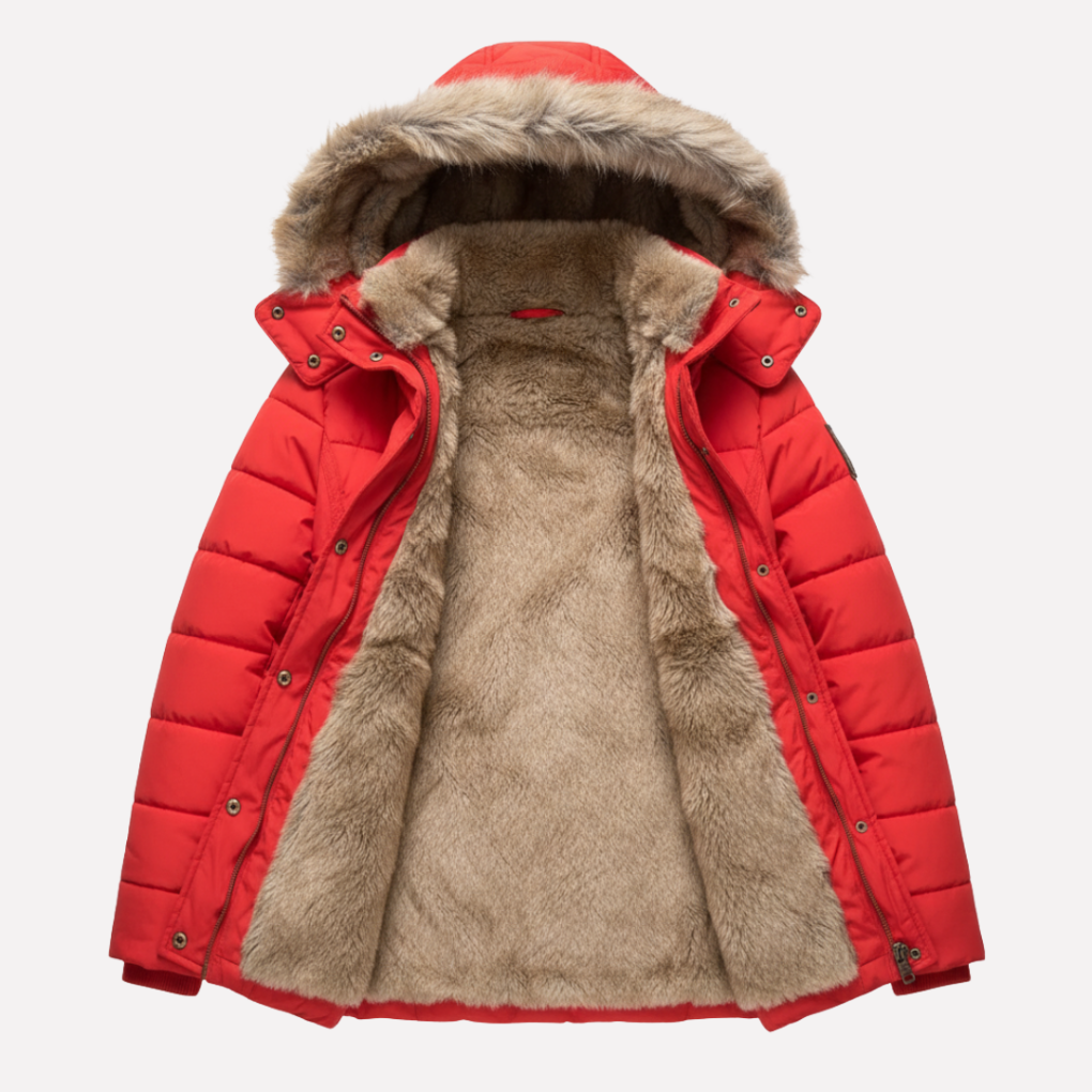 Stylische Damen-Daunenjacke mit Kapuze und kuscheligem Kunstfell - J&B - 4 - Atelier-Zofia