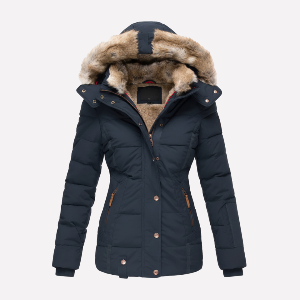 Stylische Damen-Daunenjacke mit Kapuze und kuscheligem Kunstfell - J&B - 5 - Atelier-Zofia