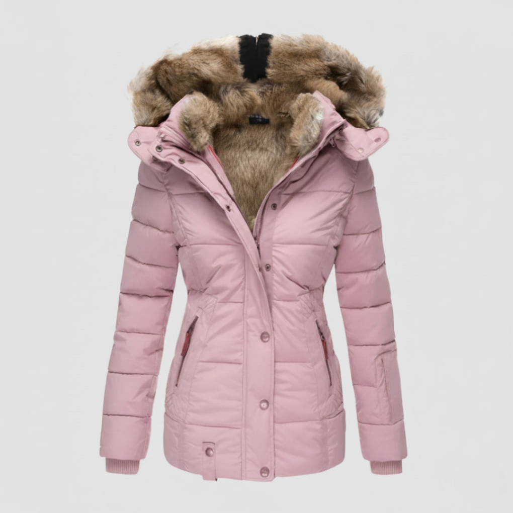 Stylische Damen-Daunenjacke mit Kapuze und kuscheligem Kunstfell - J&B - 6 - Atelier-Zofia