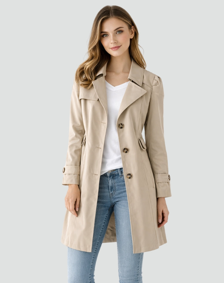 Klassischer Trenchcoat für Damen mit tailliertem Gürtel - J&B - 1 - Atelier-Zofia