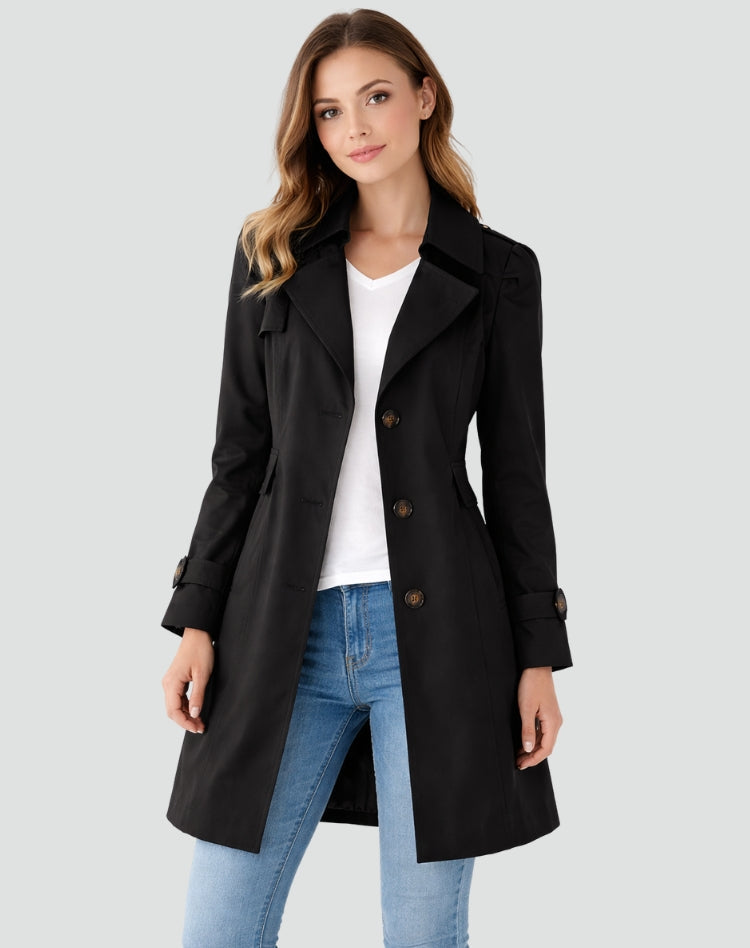 Klassischer Trenchcoat für Damen mit tailliertem Gürtel - J&B - 4 - Atelier-Zofia