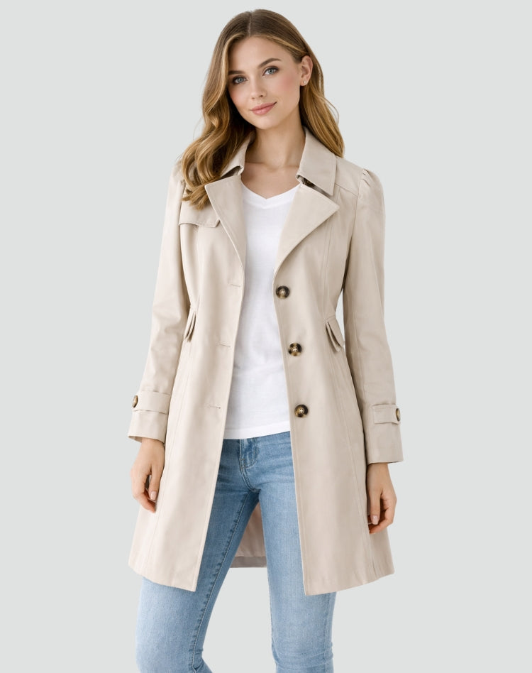 Klassischer Trenchcoat für Damen mit tailliertem Gürtel - J&B - 5 - Atelier-Zofia