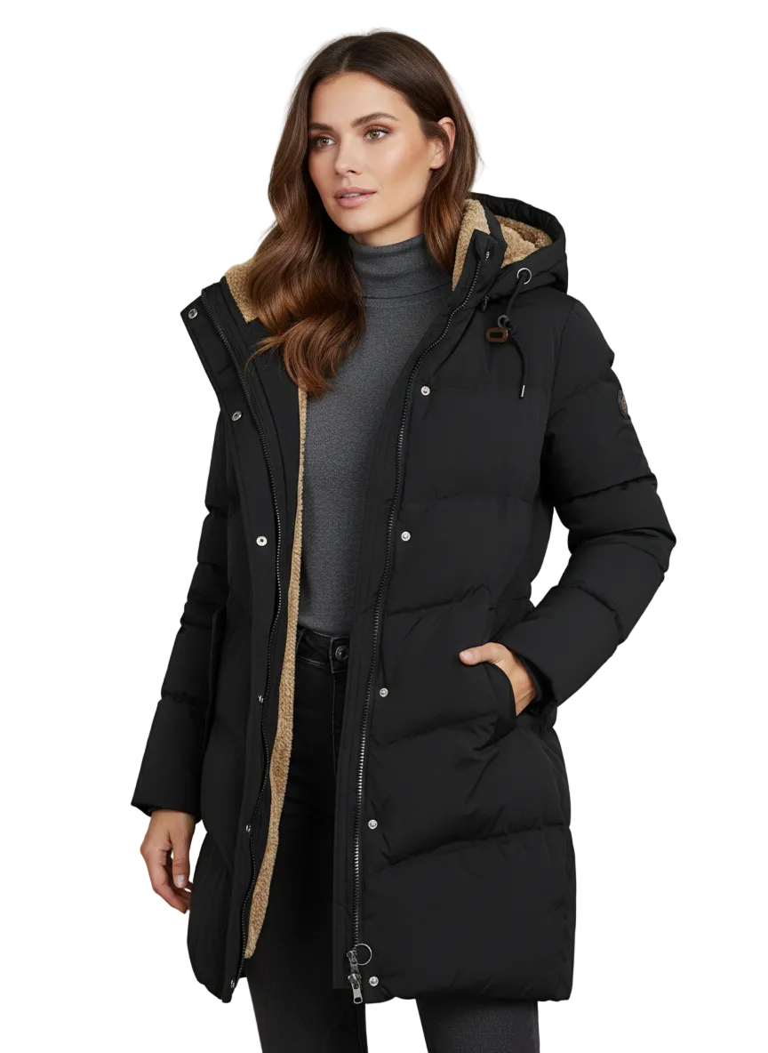 Damen Lange Winterjacke mit Kapuze und kuscheligem Futter - J&B - 1 - Atelier-Zofia