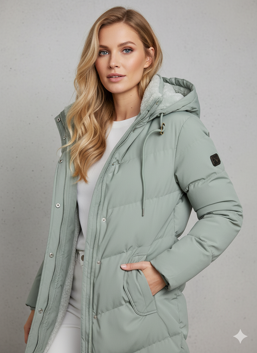 Damen Lange Winterjacke mit Kapuze und kuscheligem Futter - J&B - 2 - Atelier-Zofia
